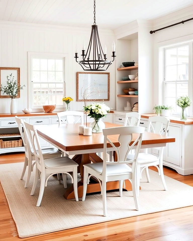 white with warm wood tones dining room - 30 White Dining Room Ideas