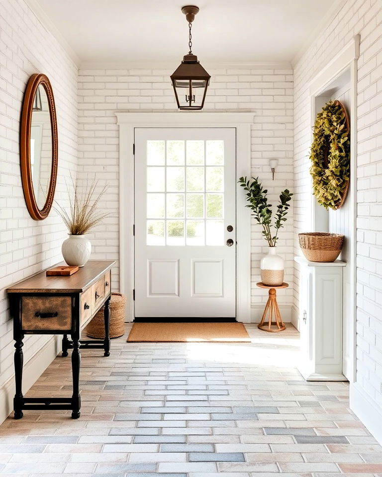 whitewashed brick floor for subtle elegance - 15 Brick Floor Entryway Ideas
