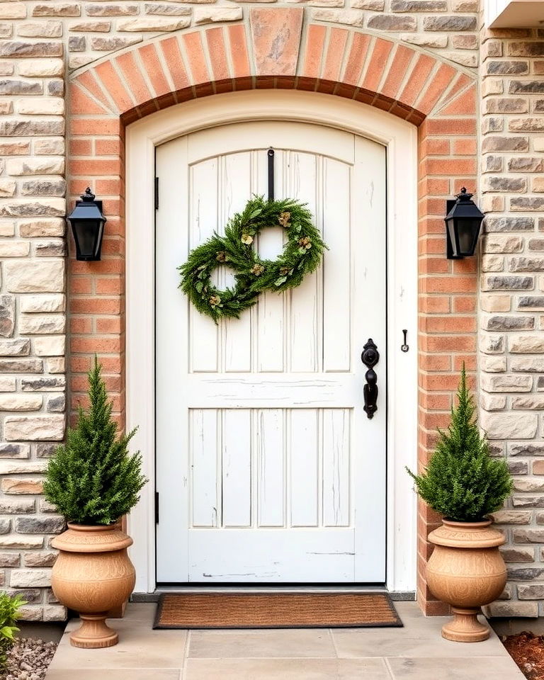 whitewashed wood door for farmhouse exteriors - 25 Farmhouse Front Door Ideas