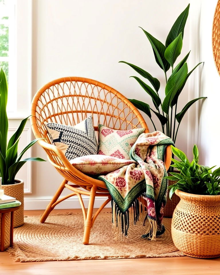 wicker armchair for a cozy reading nook - 25 Bohemian Eclectic Interior Design Ideas