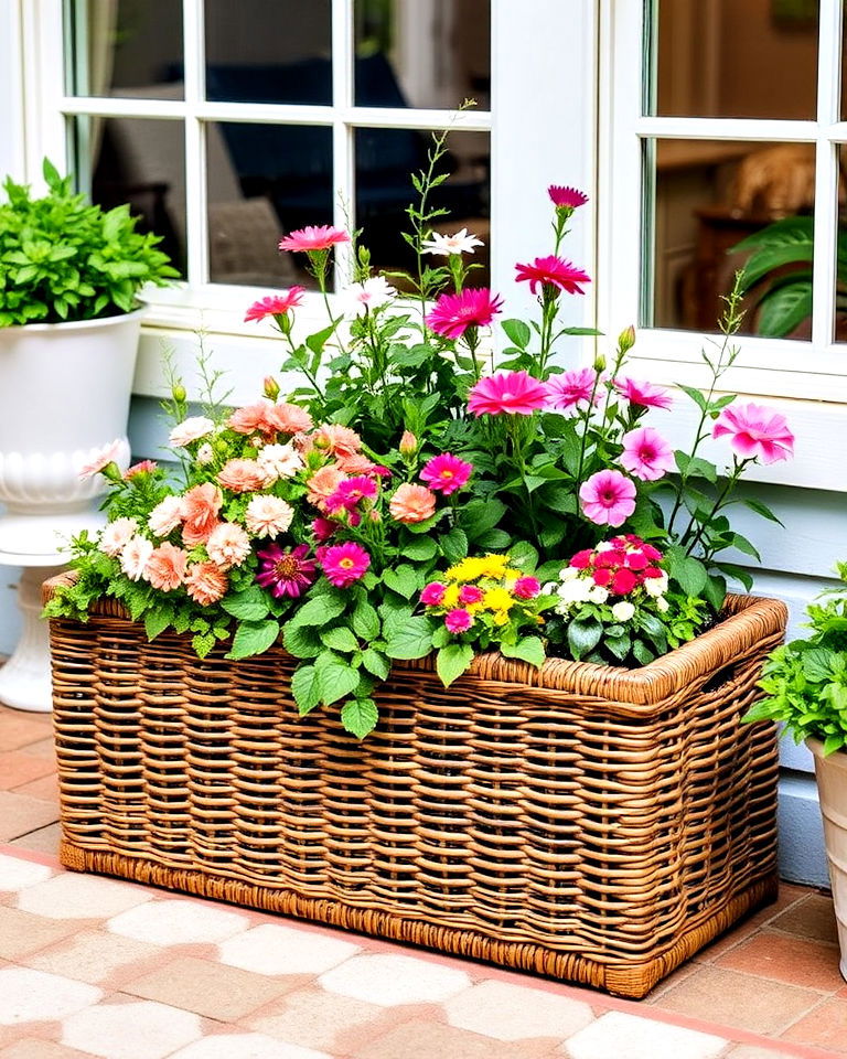 wicker planter boxes for a natural look - 25 Planter Box Ideas