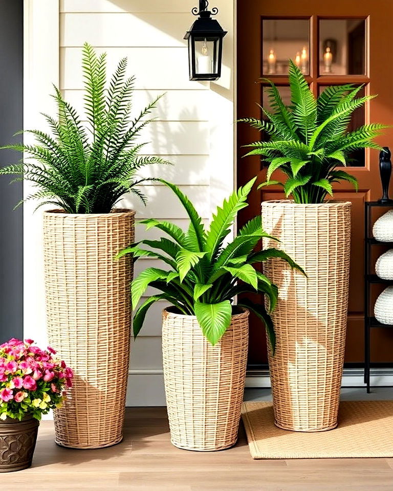 wicker tall planters for front porch - 20 Tall Planters for Front Porch