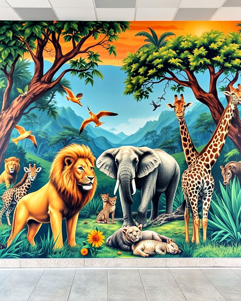wildlife safari school mural for wall - 40 School Mural Ideas