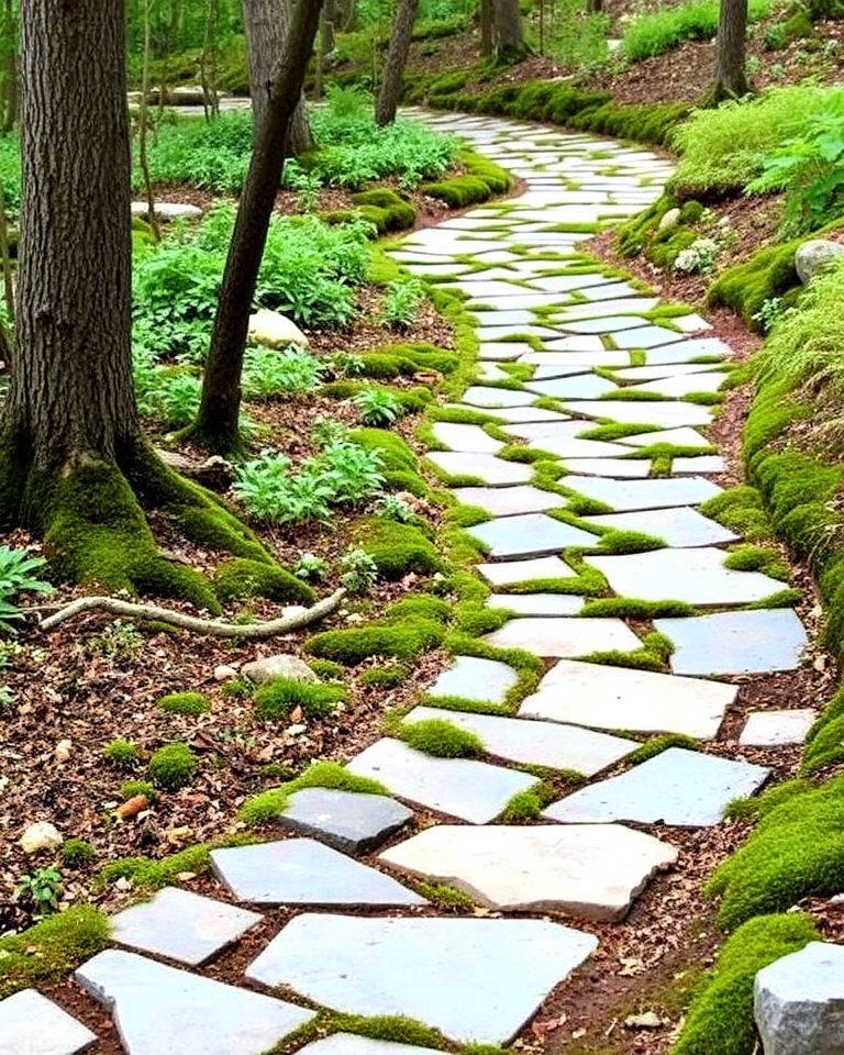 winding natural stone garden path - 15 Woodland Garden Path Ideas