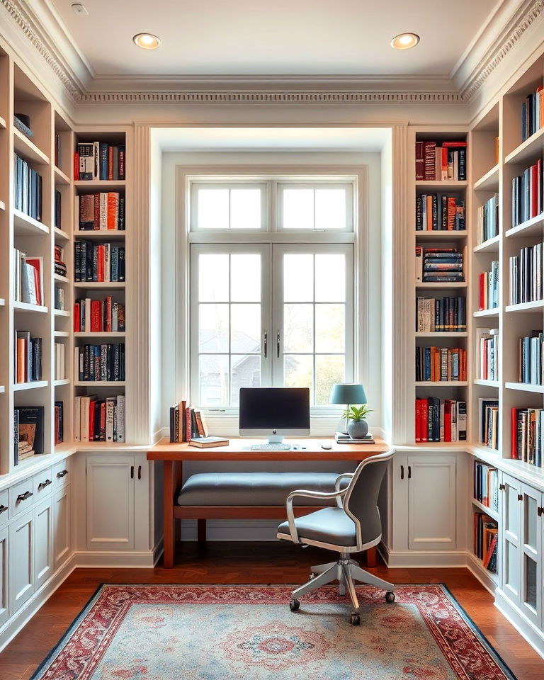 window integrated library home office - 25 Home Office Library Ideas