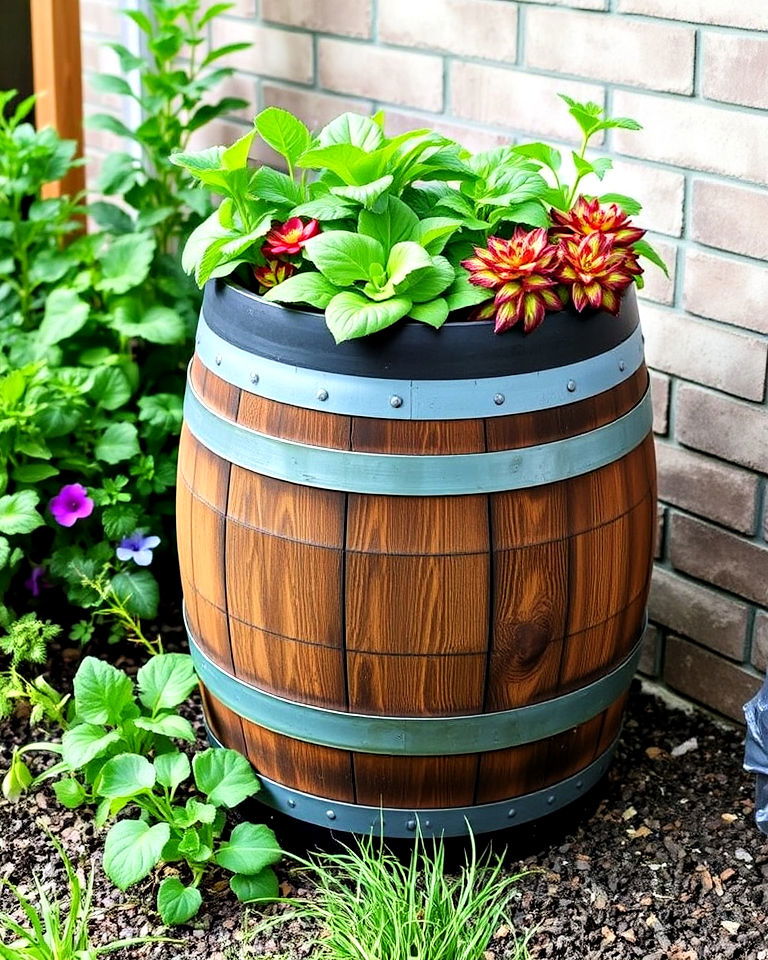 wine barrel into a compact edible garden - 15 Wine Barrel Planter Ideas