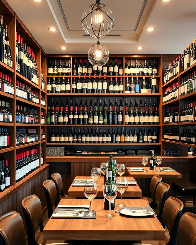 wine displays as decor - 25 Italian Restaurant Decor Ideas