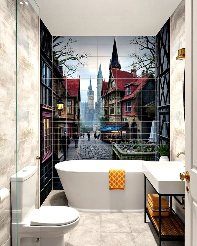 wizarding world tile murals - 25 Harry Potter Bathroom Ideas