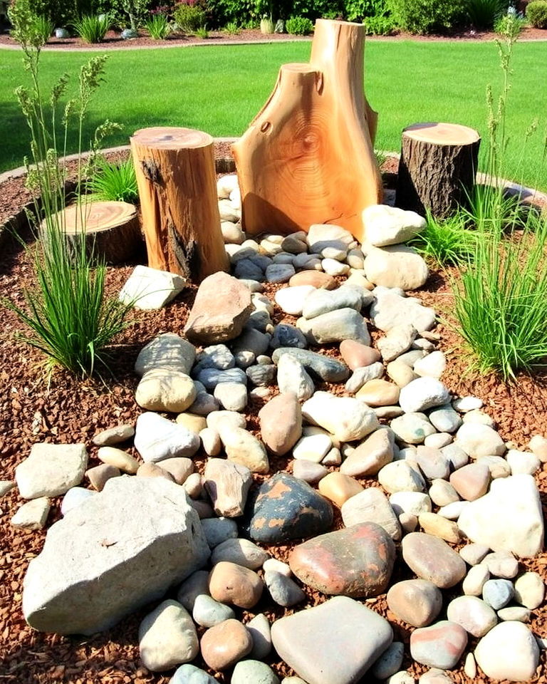 wood and stone fusion dry creek bed - 25 Front Yard Dry Creek Bed Landscaping Ideas
