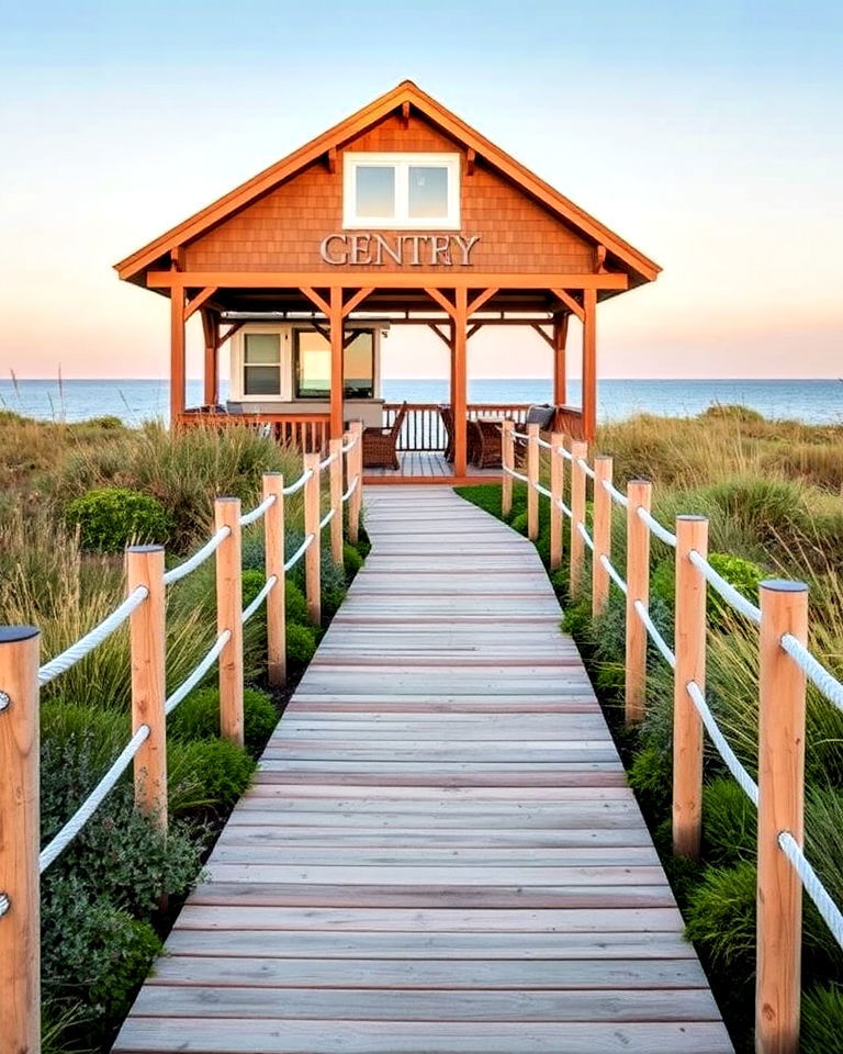 wooden boardwalk pathway brings a distinct seaside charm - 25 Coastal Landscaping Ideas