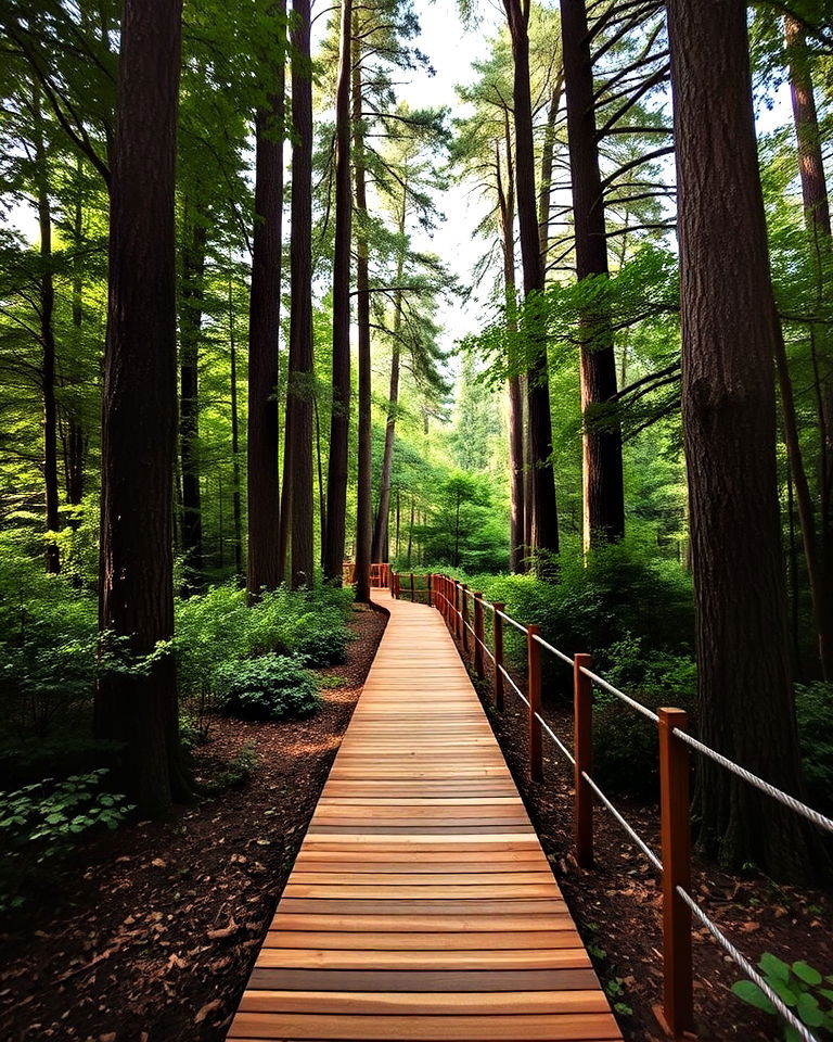 wooden boardwalk through dense foliage - 15 Woodland Garden Path Ideas