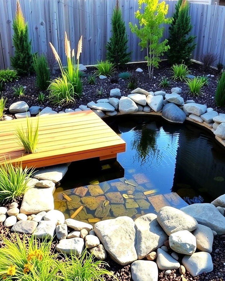 wooden deck into pond design - 15 Front Yard Pond Ideas