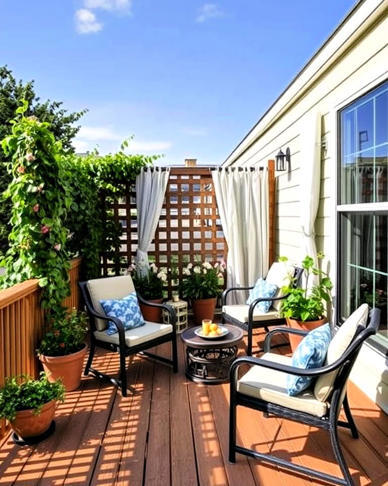 wooden deck with privacy screen - 20 Mobile Home Deck Ideas