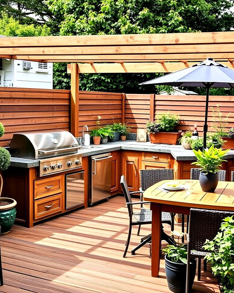 wooden decking with outdoor kitchen - 30 Garden Decking Ideas