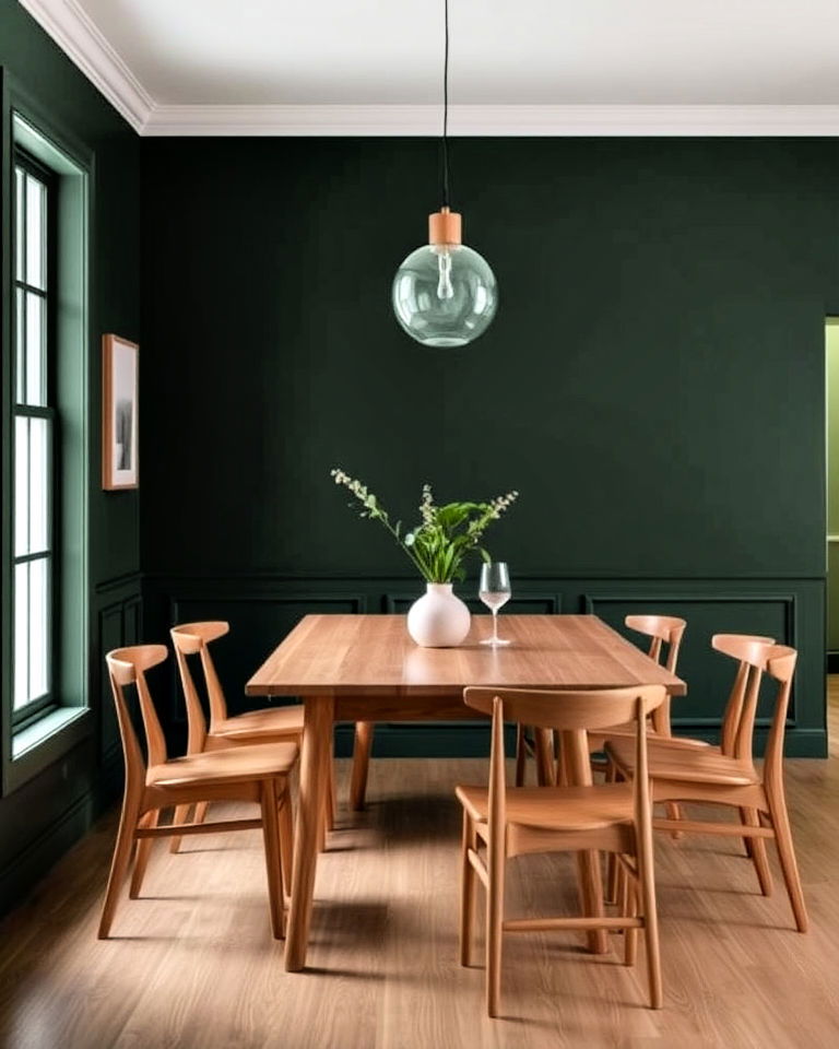 wooden furniture contrast for dining room - 20 Dark Green Dining Room Ideas