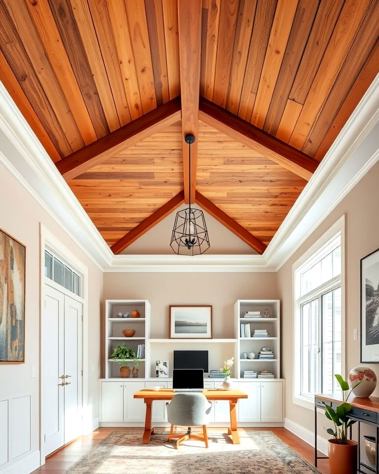 wooden panels within a reverse tray ceiling - 20 Reverse Tray Ceiling Idea