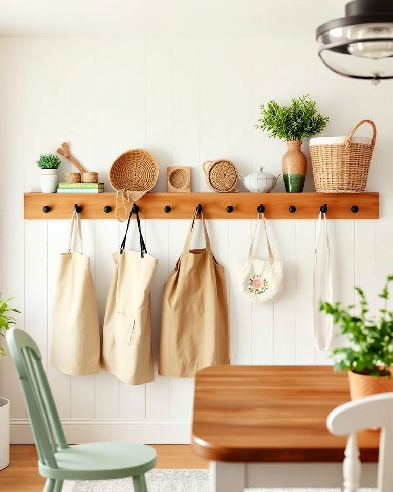wooden peg rails for practicality - 40 Cottagecore Dining Room Ideas