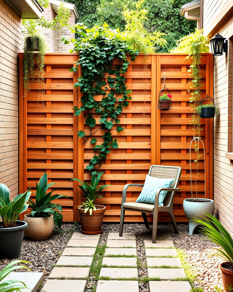 wooden privacy screens for front courtyard - 25 Front Yard Courtyard Ideas