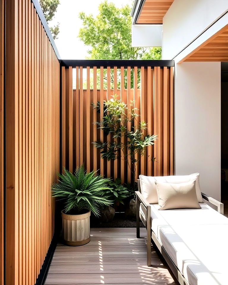 wooden privacy screens for japandi house - 15 Japandi House Exterior Ideas