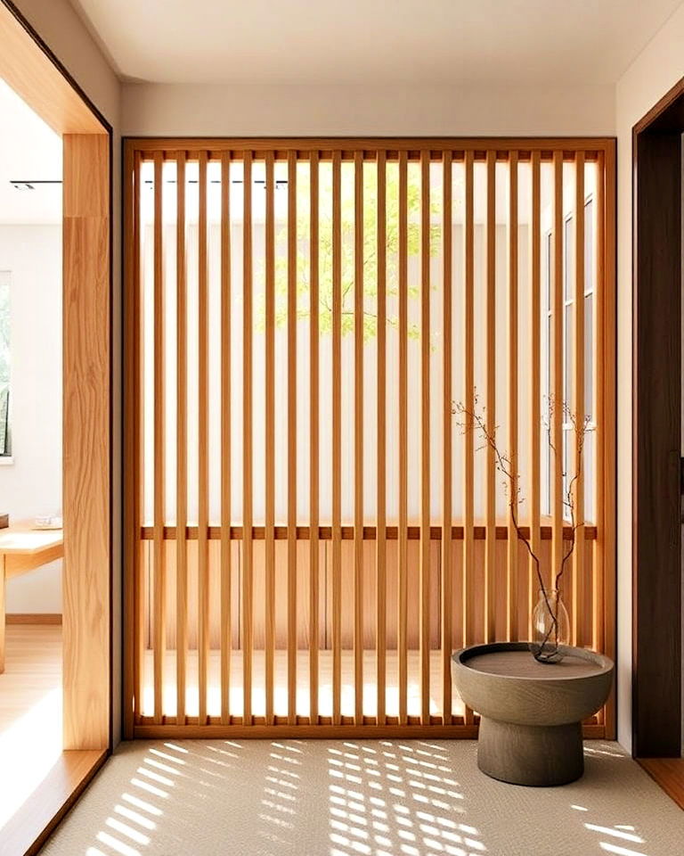 wooden slatted screens for a contemporary twist - 15 Japanese Entryway Design Ideas