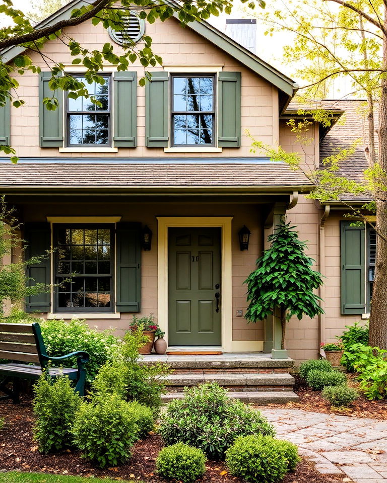 woodland inspired taupe and olive green exterior - 20 Exterior Taupe House Color Combinations
