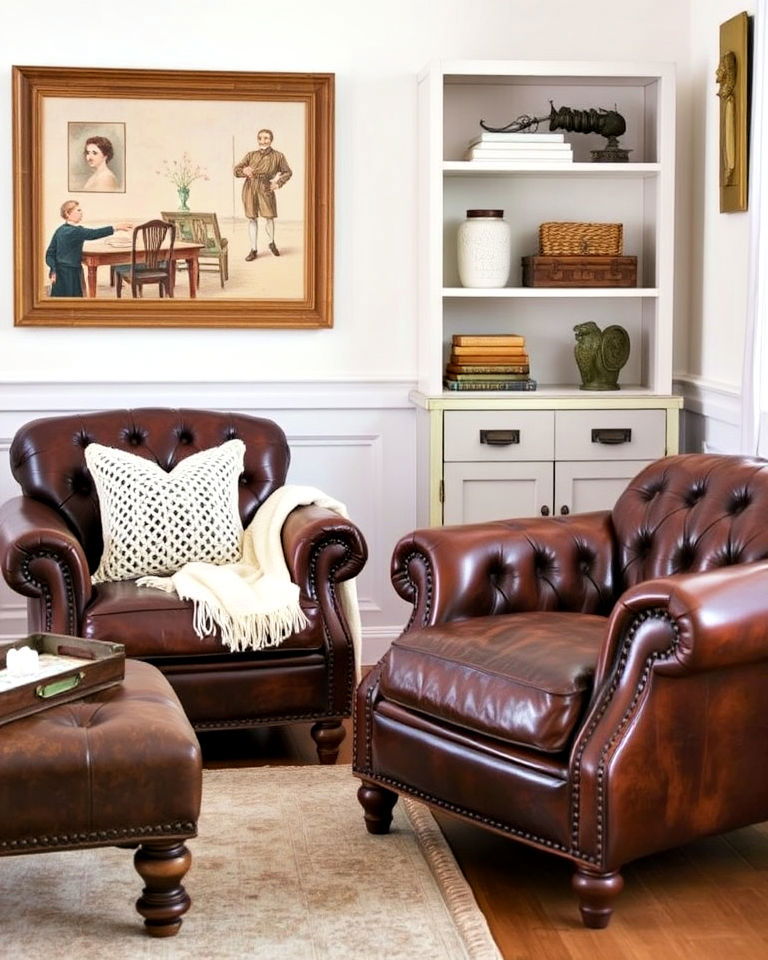 worn leather furniture for shabby chic interior - 25 Shabby Chic Interior Design Ideas