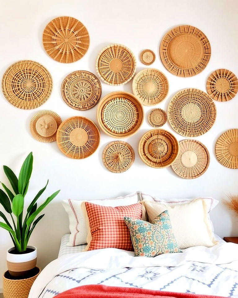 woven wall baskets for unique art - 25 Boho Teen Bedroom Ideas