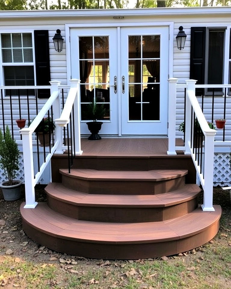 wraparound steps for mobile home deck - 20 Mobile Home Deck Ideas