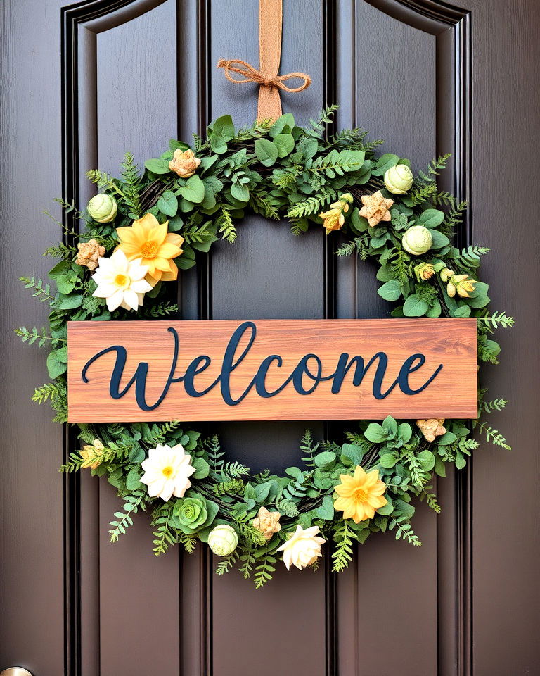 wreath welcome sign for front porch - 25 Welcome Sign Ideas for Front Porch