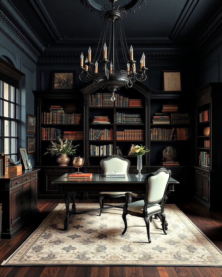 wrought iron accents dark academia home office - 20 Dark Academia Home Office Ideas