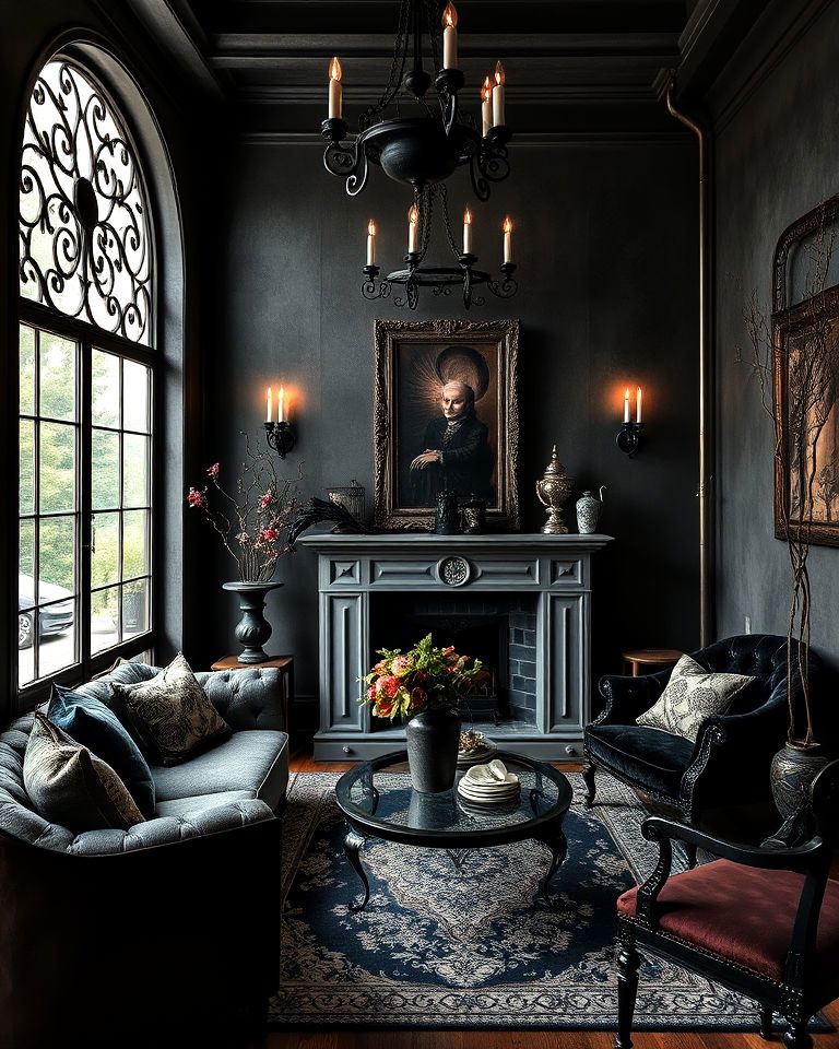 wrought iron decor and furniture living room - 20 Whimsigoth Living Room Ideas