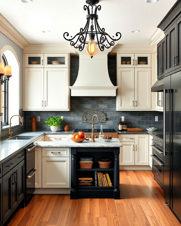 wrought iron details for dark academia kitchen - 25 Dark Academia Kitchen Ideas