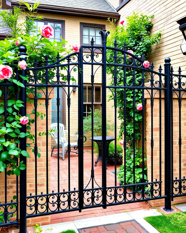 wrought iron elegance fence - 25 Front Yard Courtyard Ideas