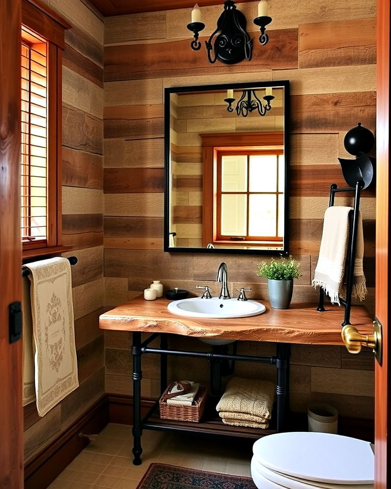 wrought iron fixtures and accents bathroom - 25 Small Rustic Bathroom Ideas