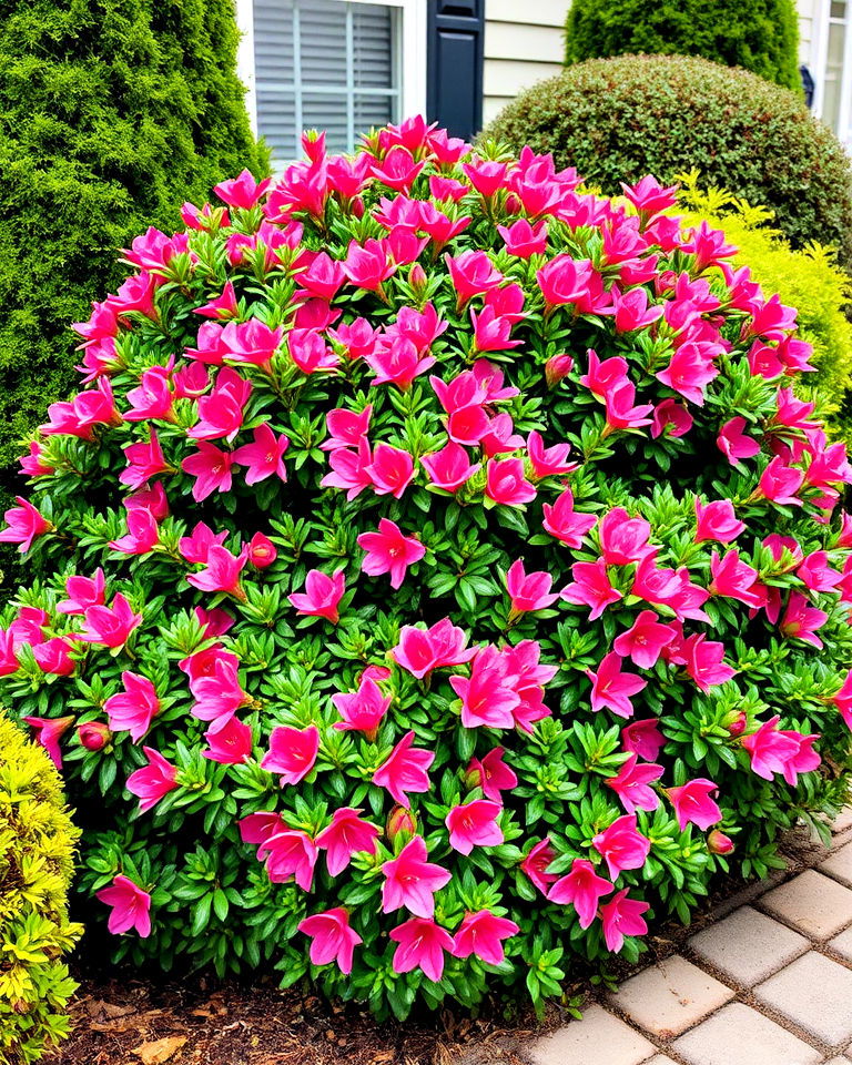 year round color with evergreen azaleas - 25 Front Yard Evergreen Landscaping Ideas