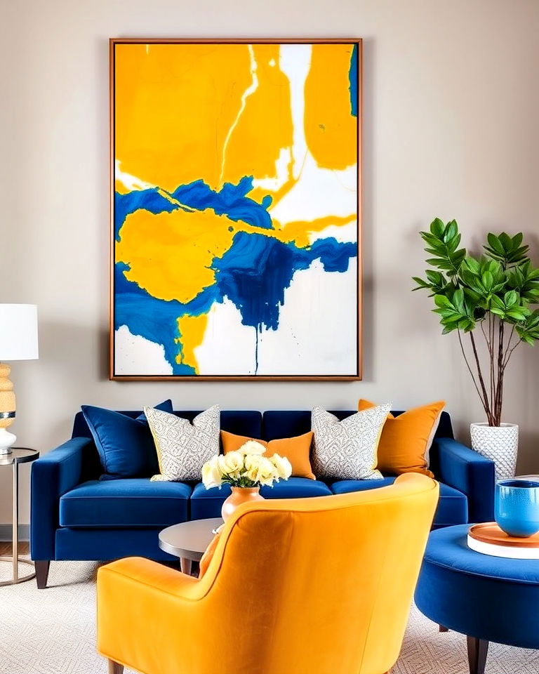 yellow and blue living room artwork as a focal point - 20 Yellow and Blue Living Room Ideas