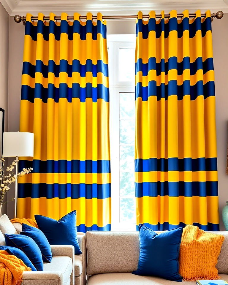 yellow and blue striped living room curtains - 20 Yellow and Blue Living Room Ideas