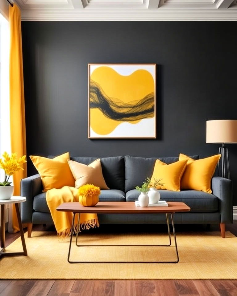 yellow and charcoal living room - 15 Combination Colors That Go With Yellow at Home