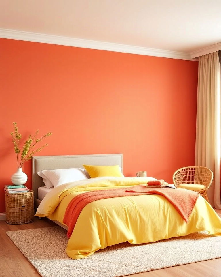 yellow and coral bedroom - 15 Combination Colors That Go With Yellow at Home