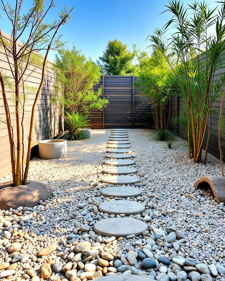 zen garden pathway with mexican beach pebbles - 15 Mexican Beach Pebbles Landscaping Ideas