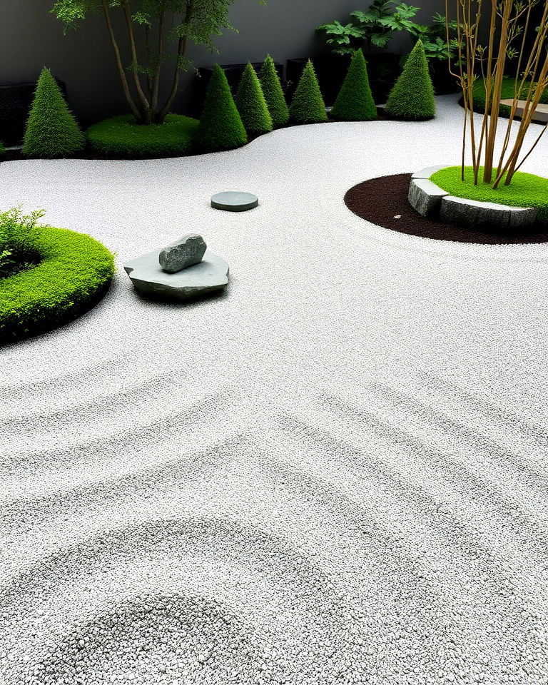 zen garden with raked gravel - 25 Asian Landscaping Ideas