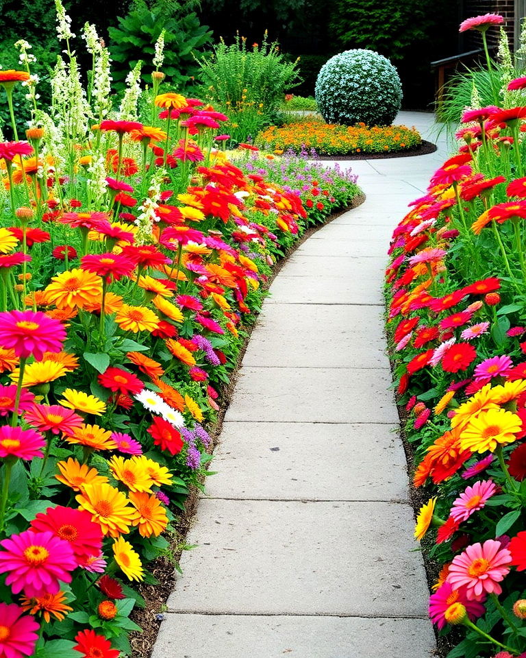zinnia flower border garden pathways - 20 Zinnia Garden Ideas