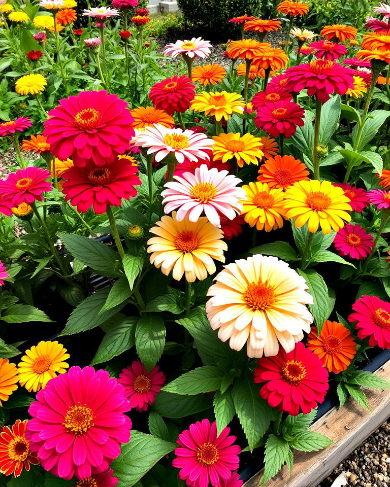 zinnias in raised beds for any garden - 20 Zinnia Garden Ideas