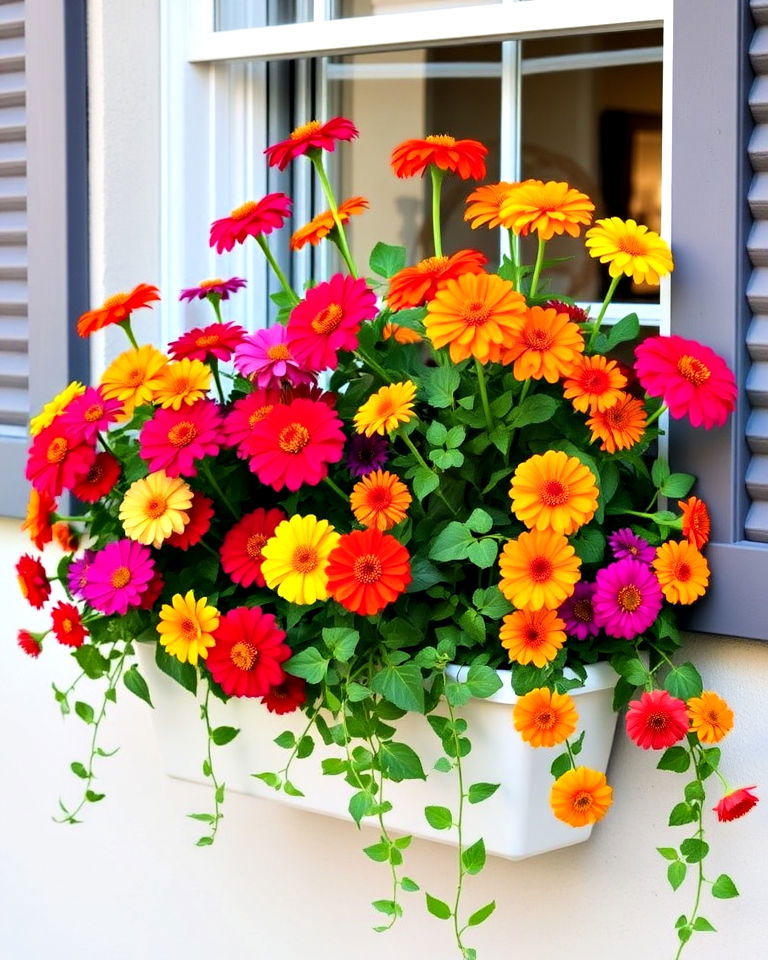 zinnias planted in window boxes - 20 Zinnia Garden Ideas