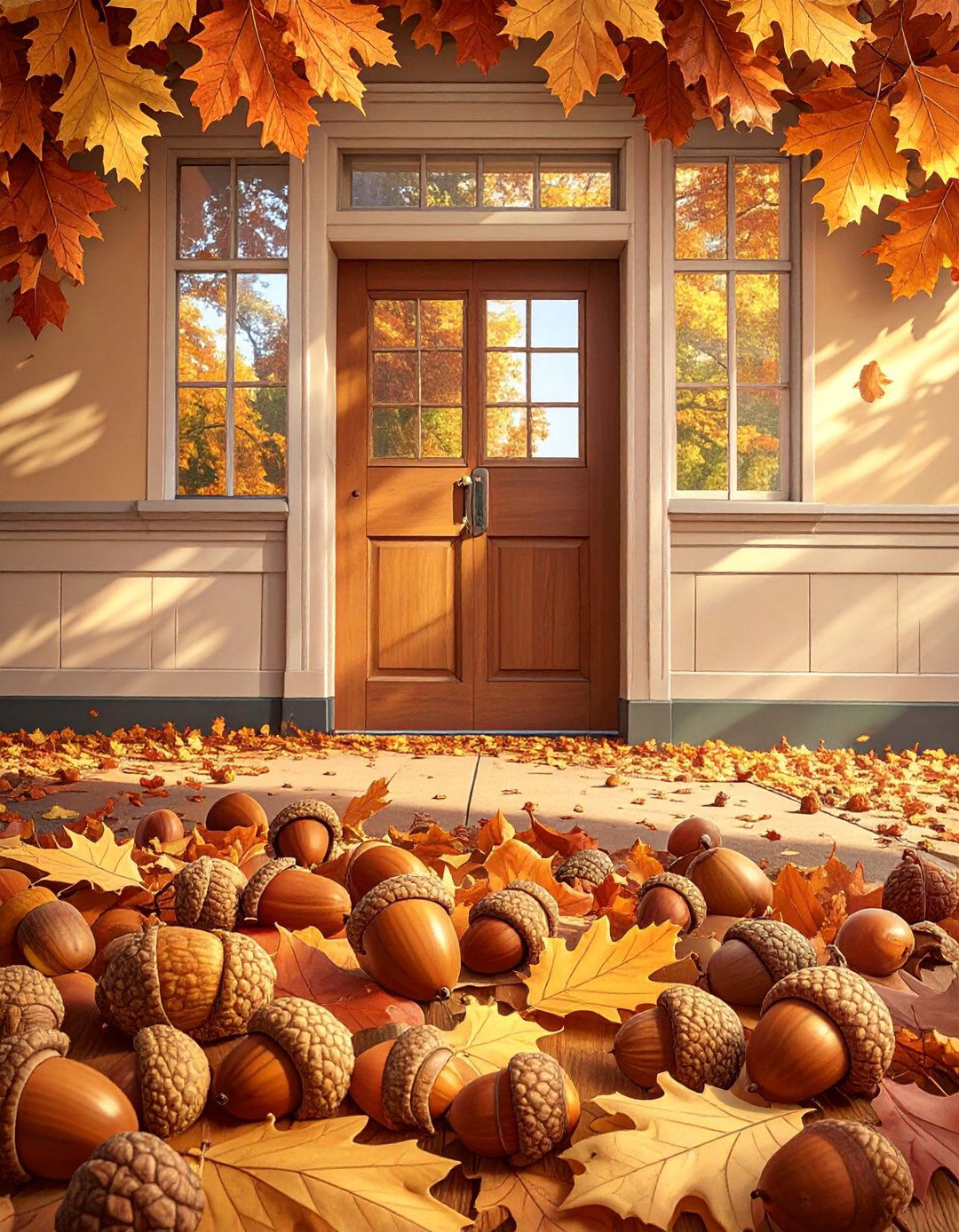 Acorn and Oak Leaf Display - 20 fall door decor classroom ideas