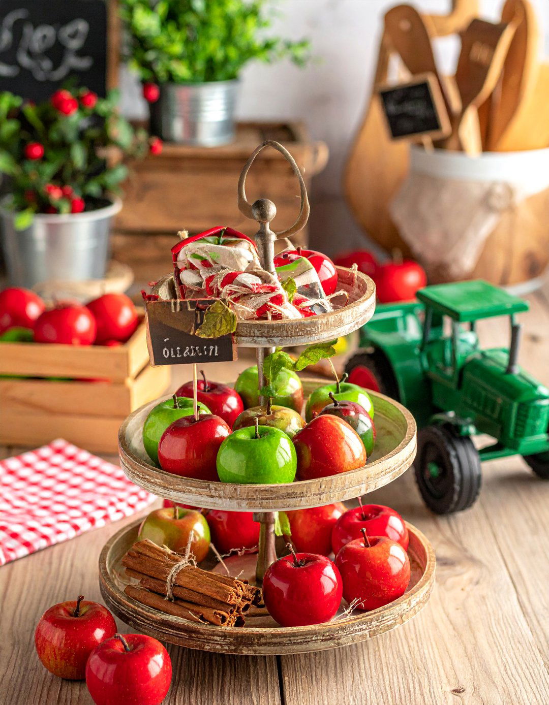 Apple Harvest Tiered Tray Design - 20 fall tiered tray decor ideas