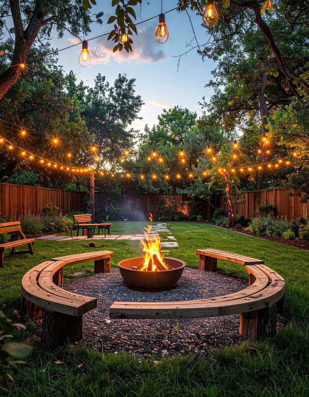 Backyard Campfire Pit with Log Seating - 20 fall firepit ideas