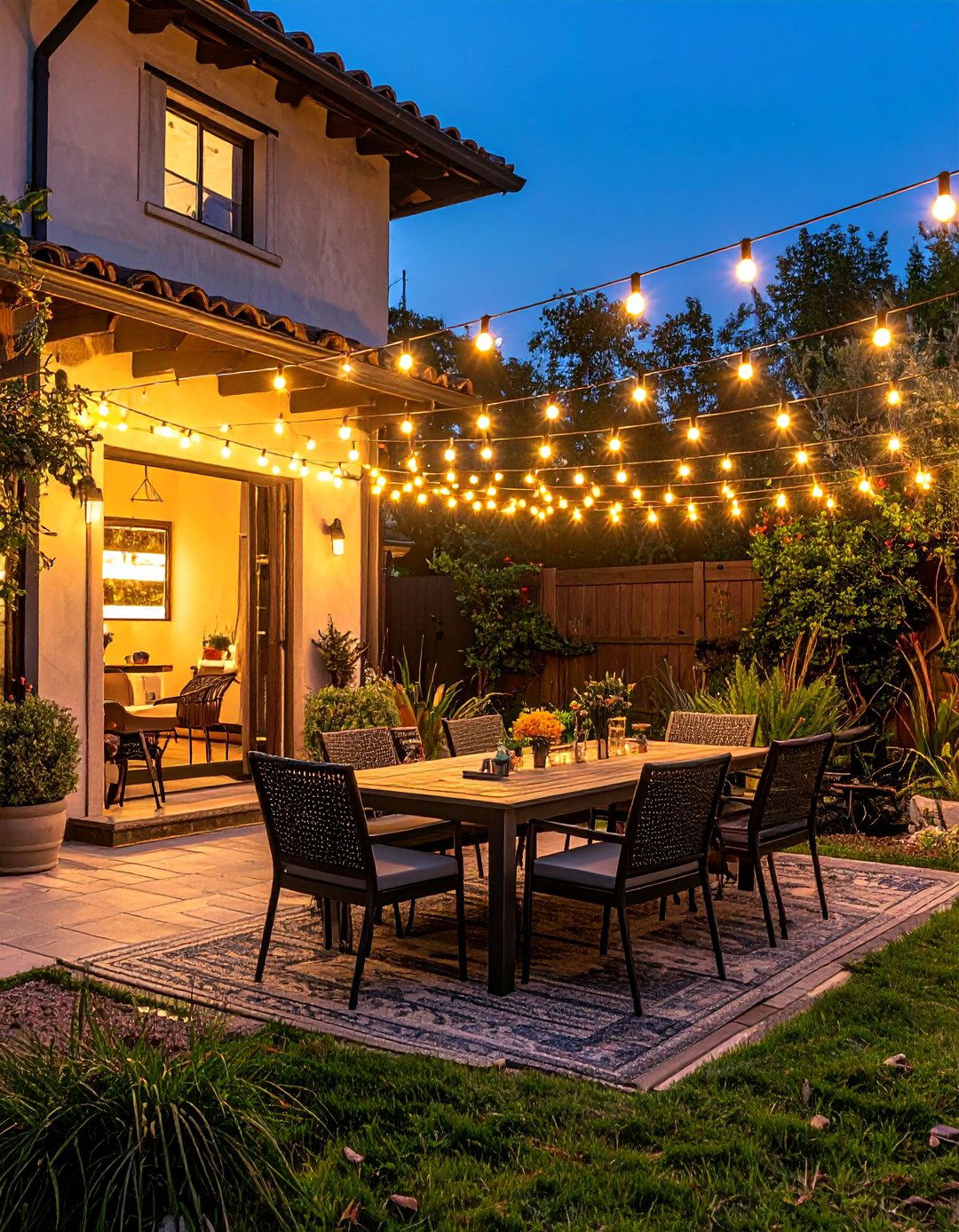 Bistro Lights Above Outdoor Dining Areas - 20 fall lightning decor ideas