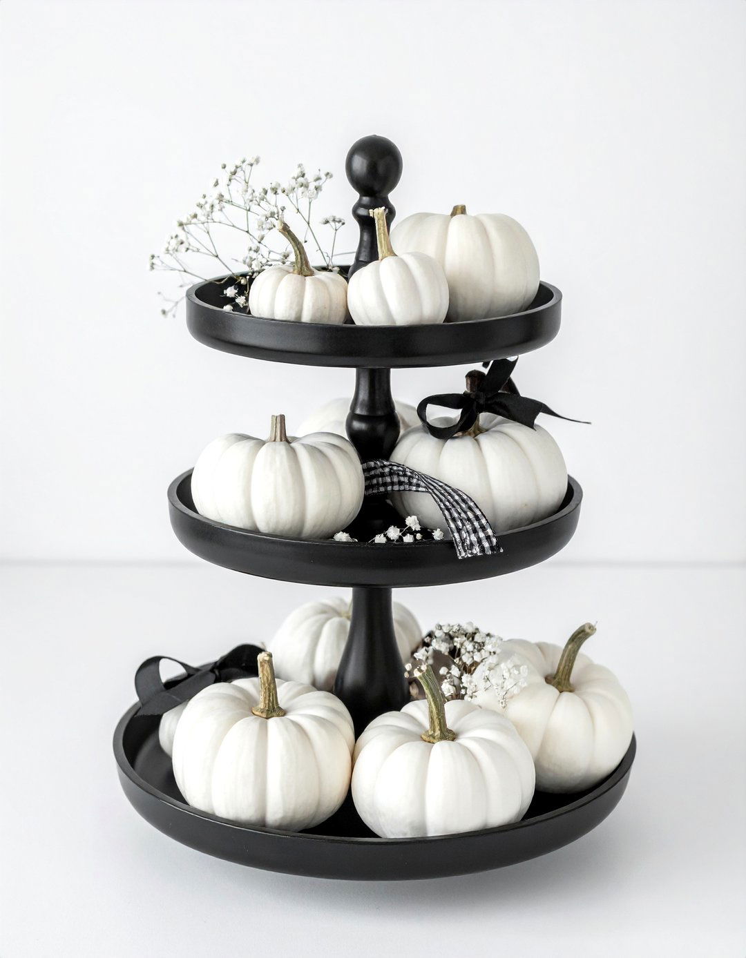 Black and White Fall Tiered Tray - 20 fall tiered tray decor ideas