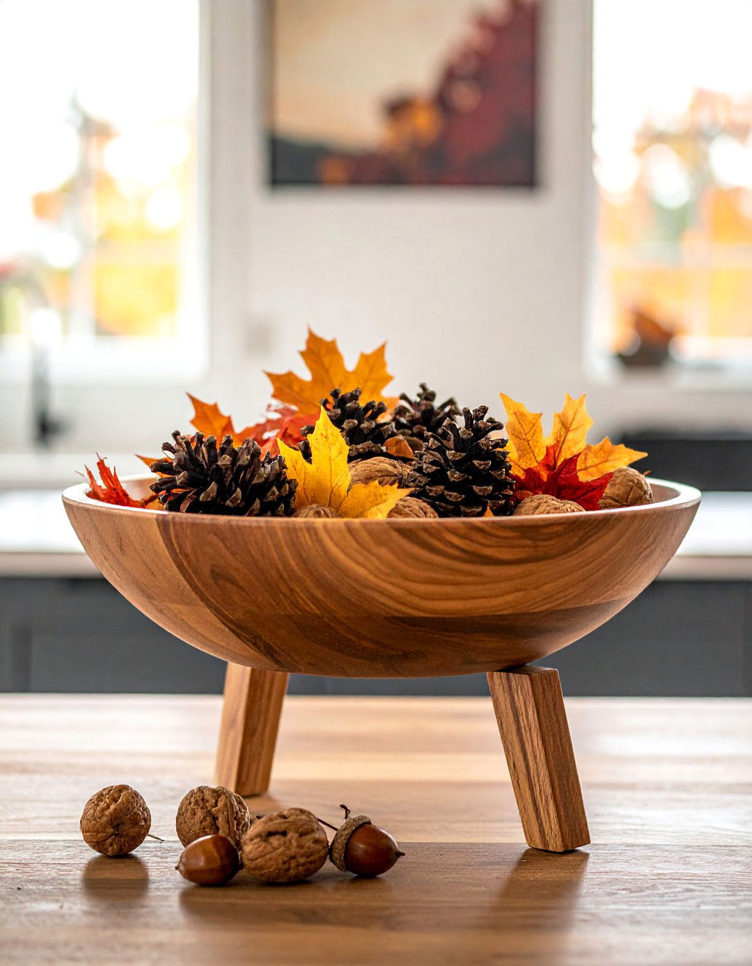 Bowl Display with Layered Leaves - 20 fall leaves decor ideas